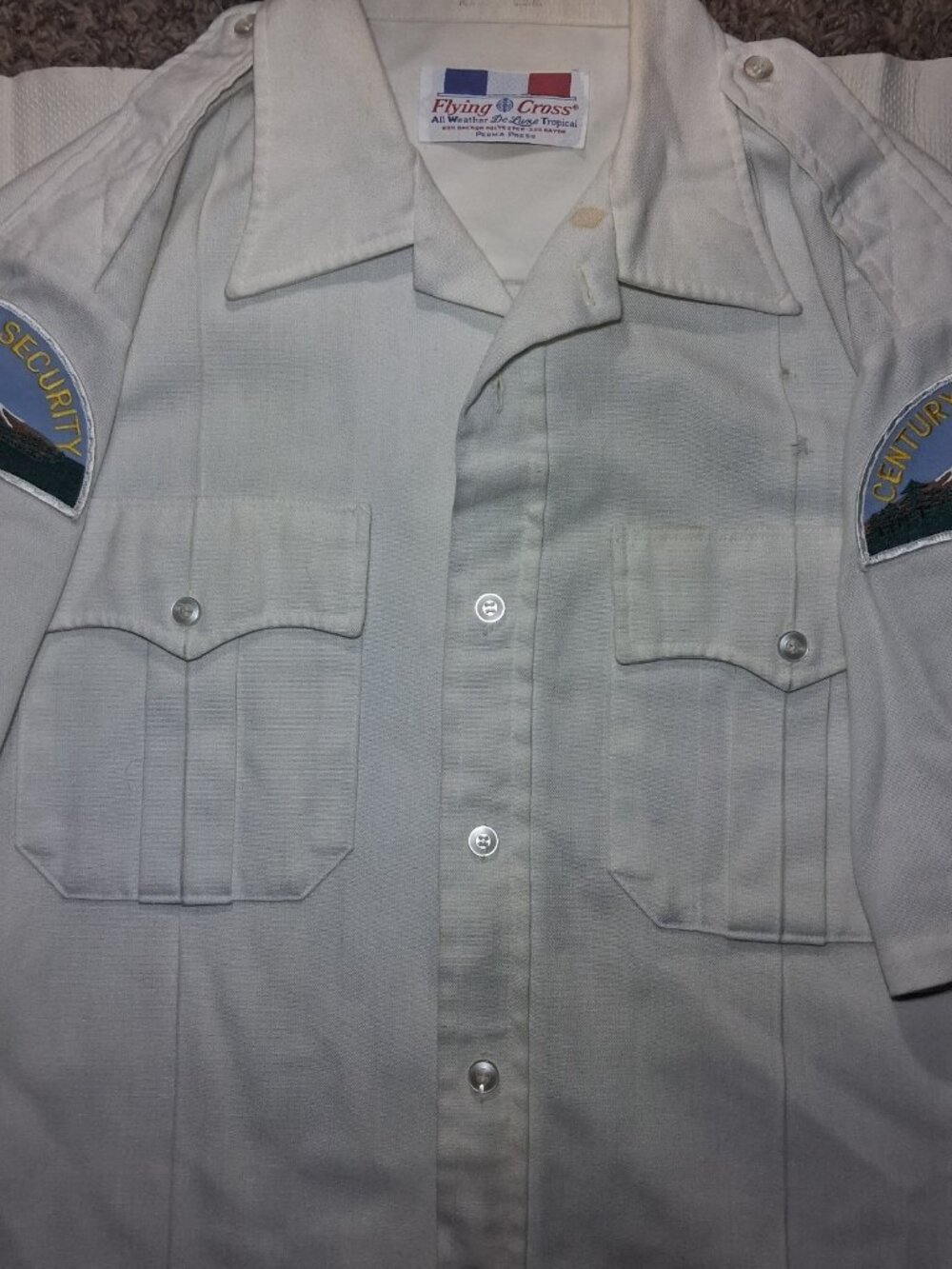 Vintage Flying Cross Security Uniform Shirt Short Sleeve Cream